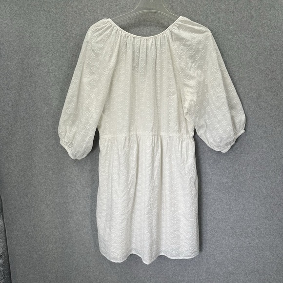 Mango MNG Puff Sleeve Tonal Embroidered Cotton Minidress Size‎ 8 - Picture 2 of 10